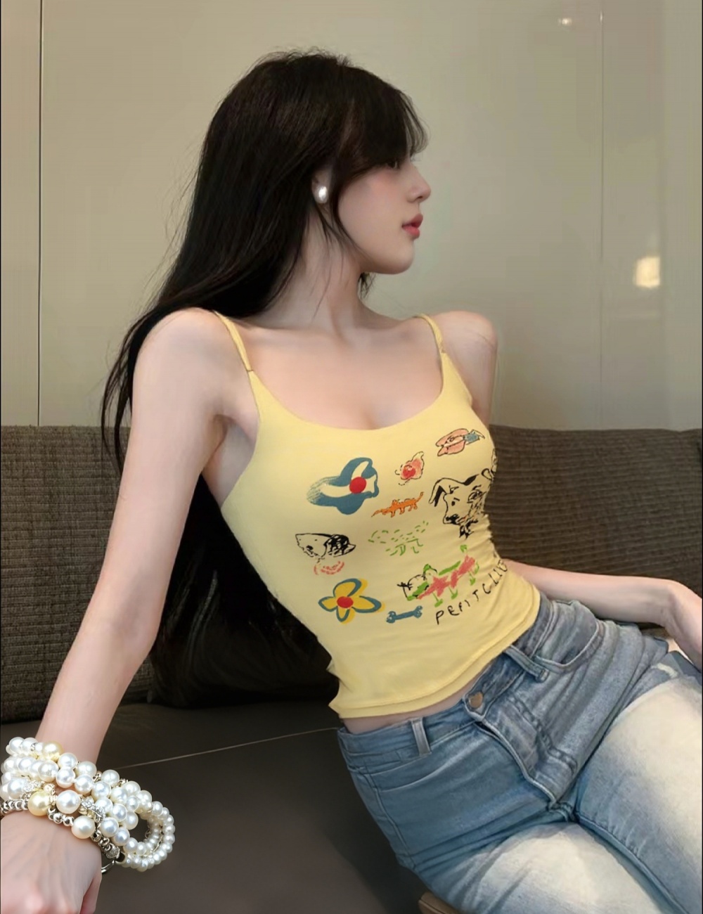 Spicegirl printing with chest pad fashion tops