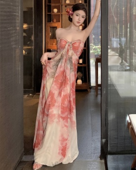 Chinese style tie dye temperament slim niche dress