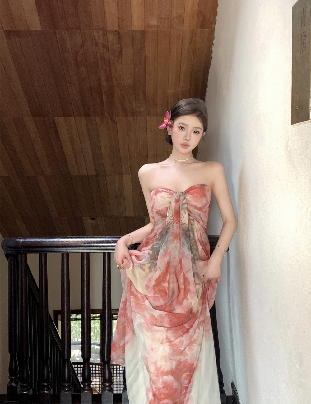Chinese style tie dye temperament slim niche dress