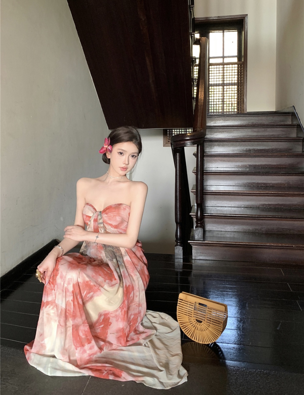 Chinese style tie dye temperament slim niche dress