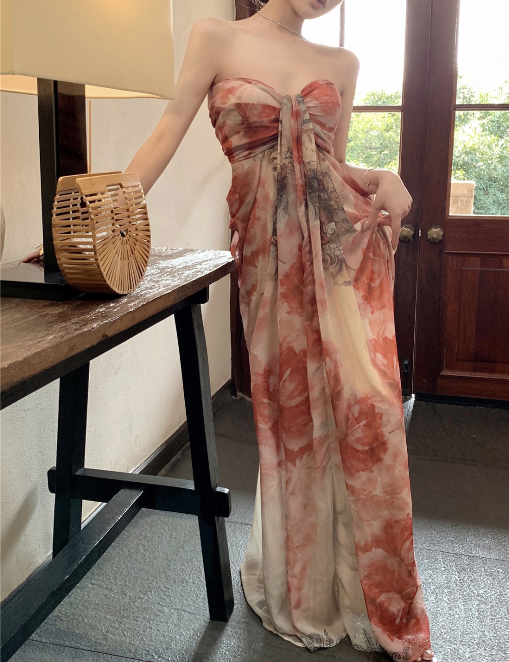 Chinese style tie dye temperament slim niche dress