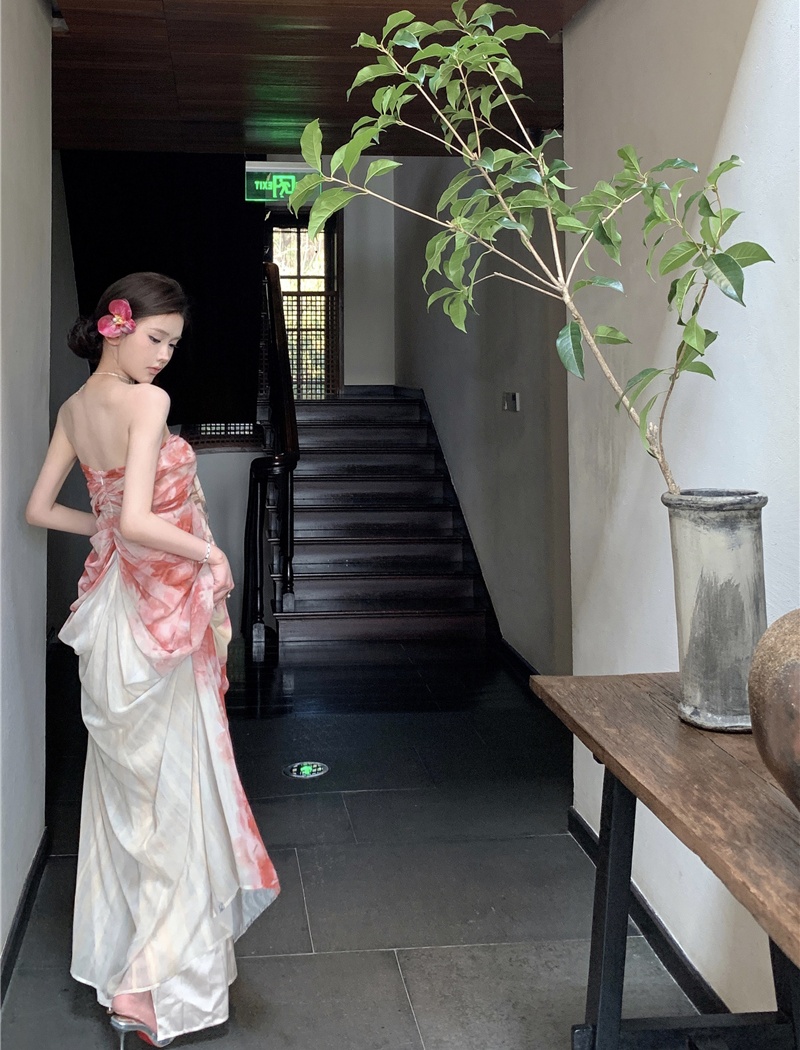 Chinese style tie dye temperament slim niche dress