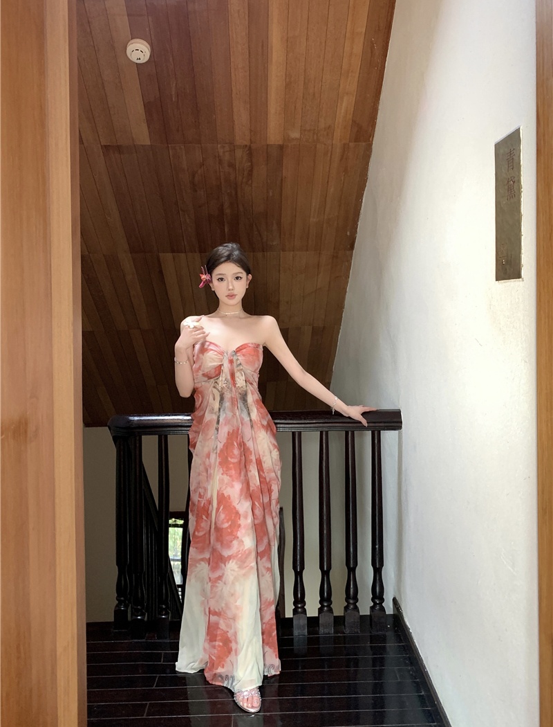Chinese style tie dye temperament slim niche dress