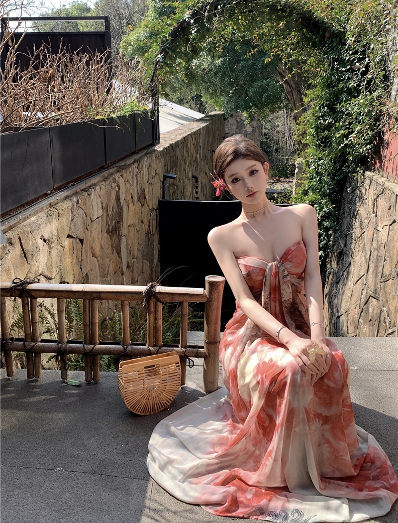 Chinese style tie dye temperament slim niche dress