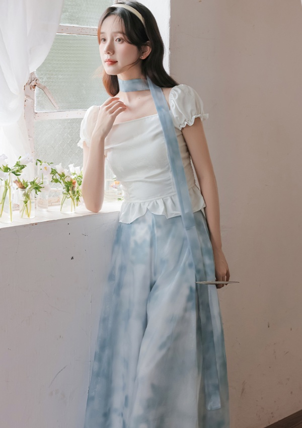 Chinese style tops wide leg pants 2pcs set for women