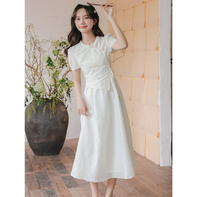 Bandage jacquard long dress pinched waist summer dress