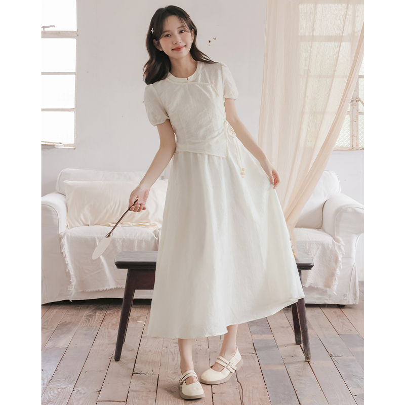 Bandage jacquard long dress pinched waist summer dress