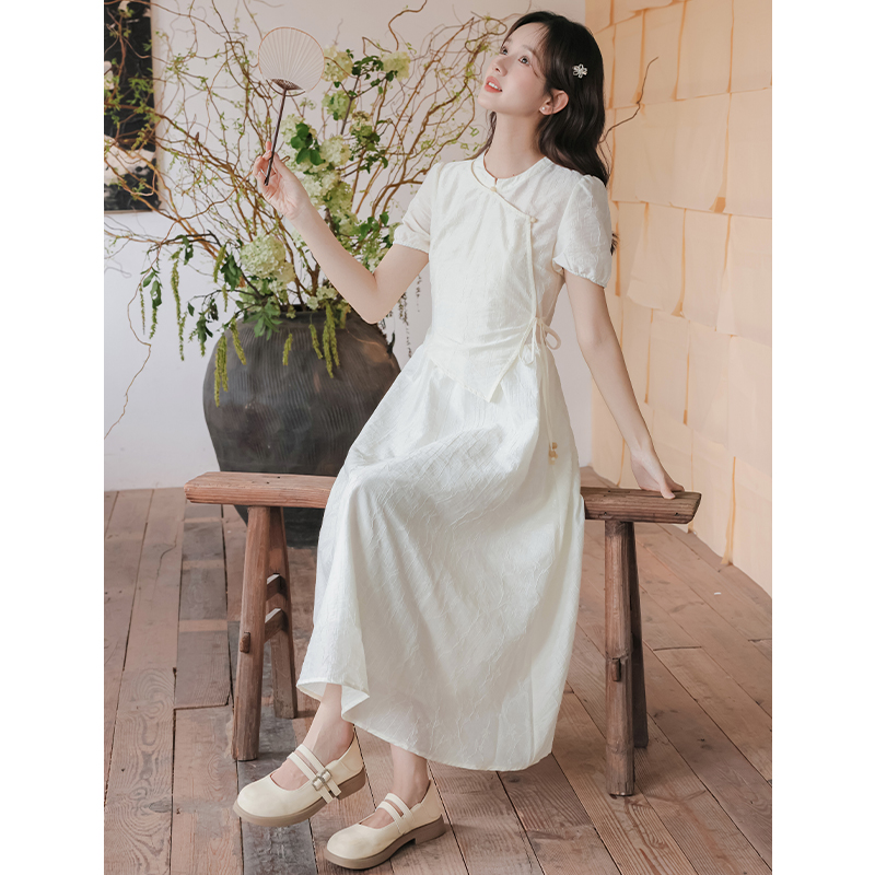 Bandage jacquard long dress pinched waist summer dress