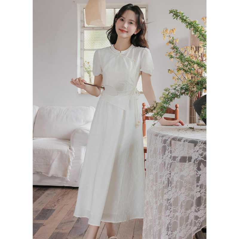 Bandage jacquard long dress pinched waist summer dress