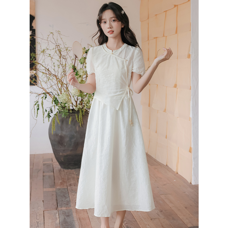 Bandage jacquard long dress pinched waist summer dress