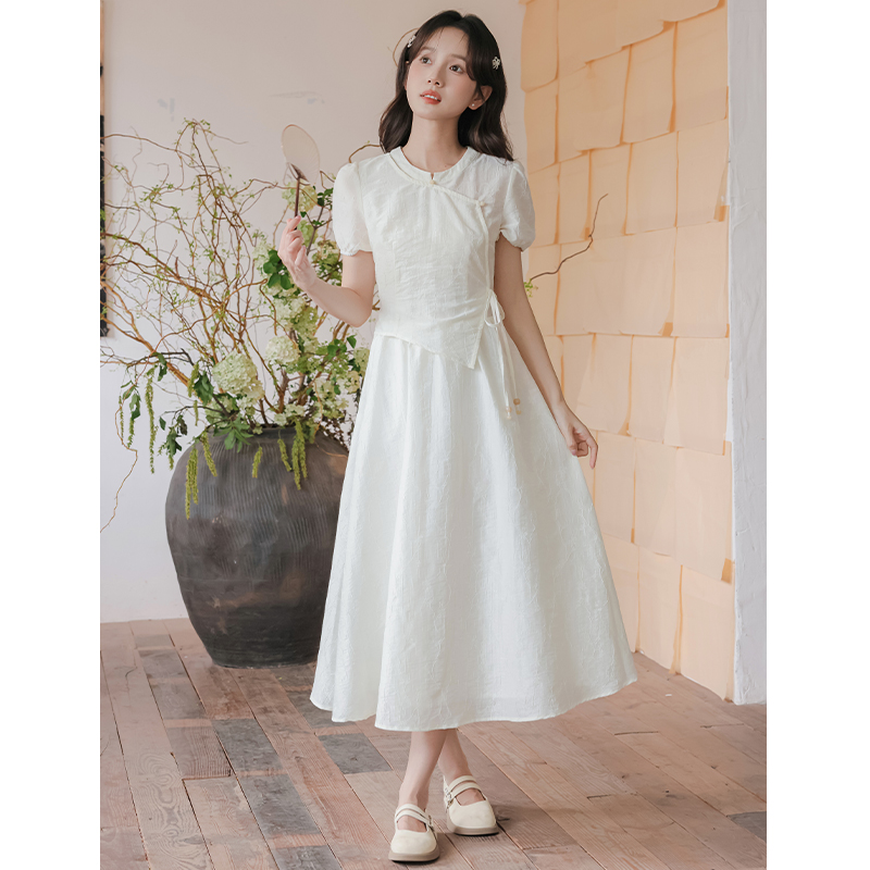 Bandage jacquard long dress pinched waist summer dress