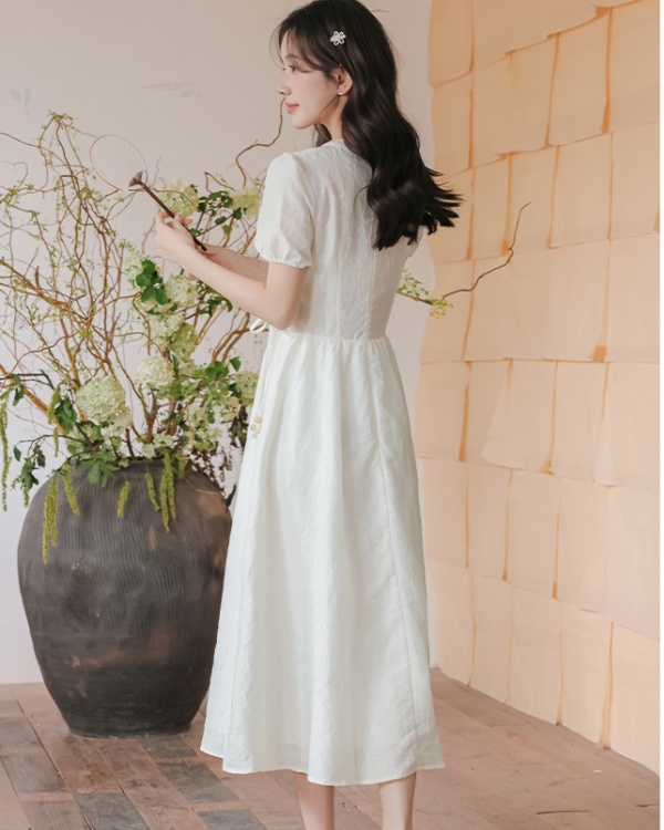 Bandage jacquard long dress pinched waist summer dress