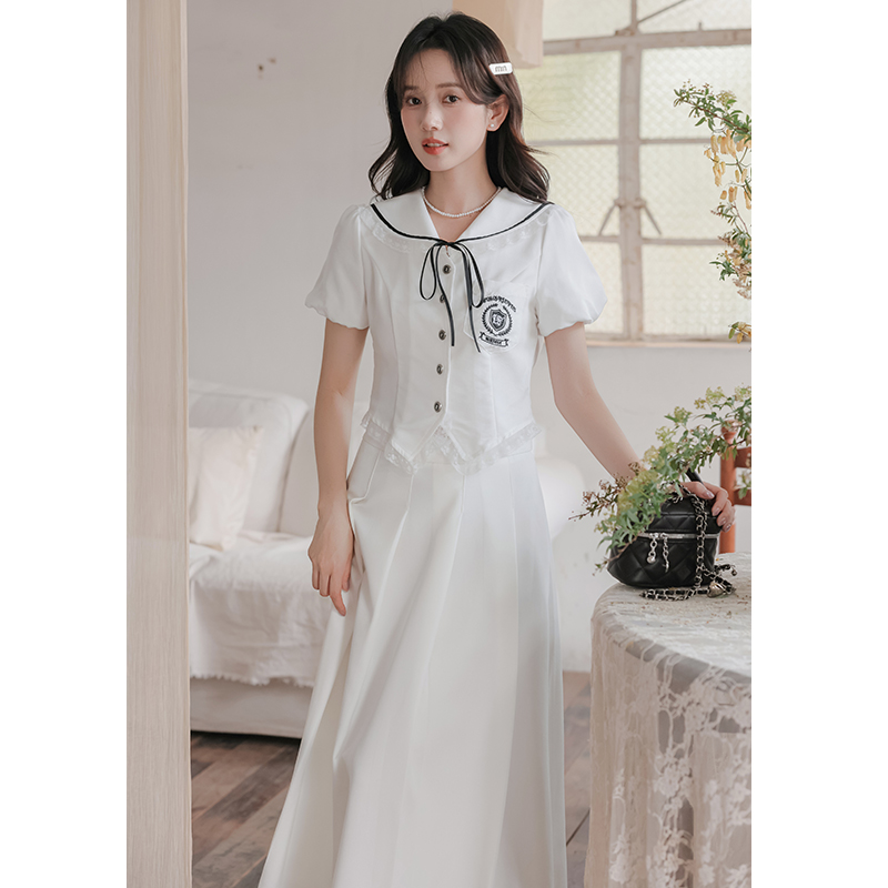 White skirt college style cosplay 2pcs set for women