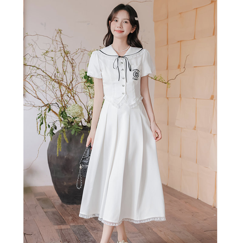 White skirt college style cosplay 2pcs set for women