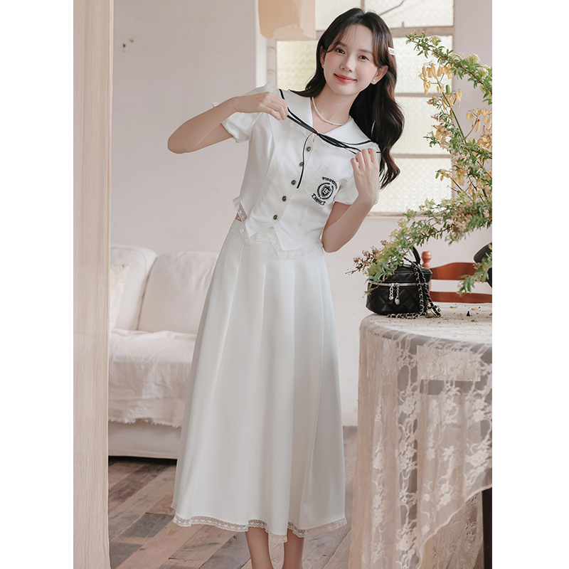 White skirt college style cosplay 2pcs set for women