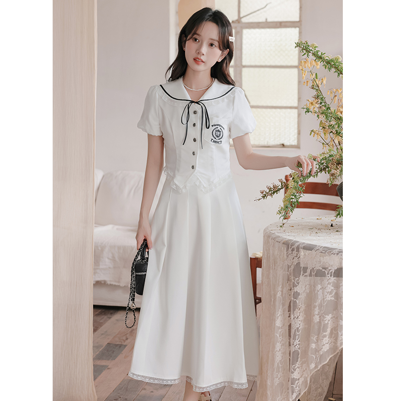 White skirt college style cosplay 2pcs set for women