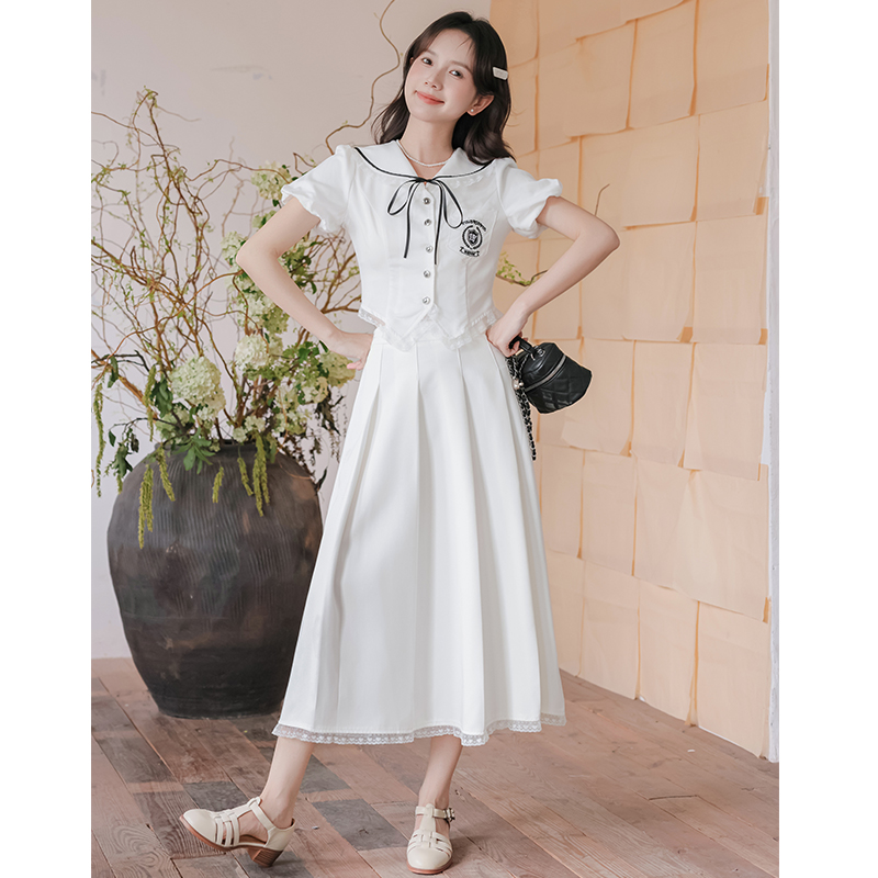 White skirt college style cosplay 2pcs set for women