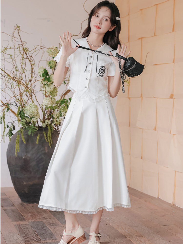 White skirt college style cosplay 2pcs set for women