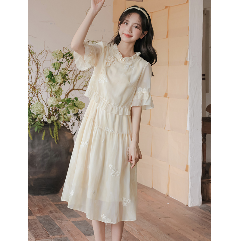 Summer Pseudo-two art long dress retro sweet dress