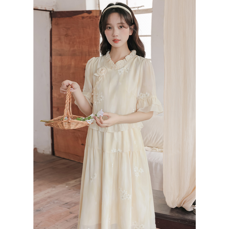 Summer Pseudo-two art long dress retro sweet dress