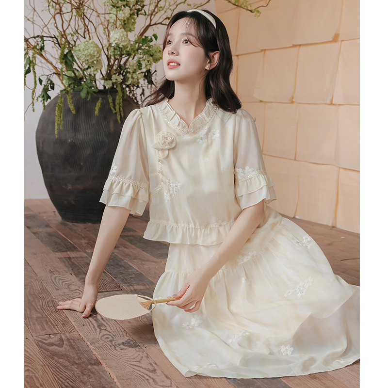 Summer Pseudo-two art long dress retro sweet dress