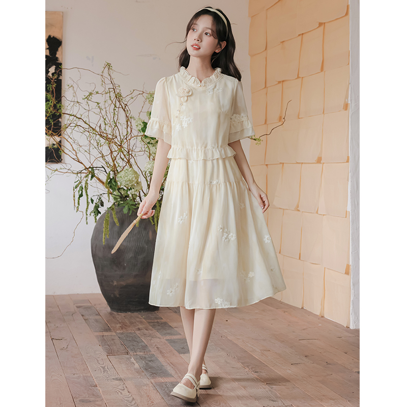 Summer Pseudo-two art long dress retro sweet dress