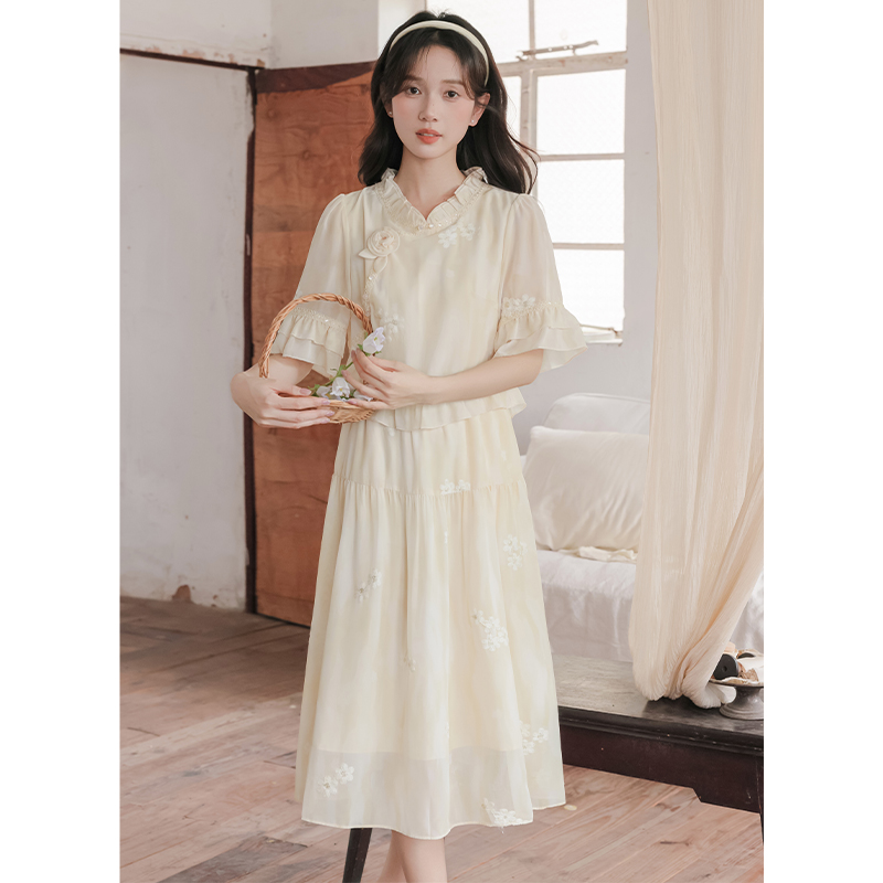 Summer Pseudo-two art long dress retro sweet dress