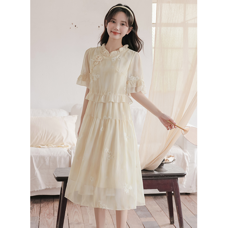 Summer Pseudo-two art long dress retro sweet dress