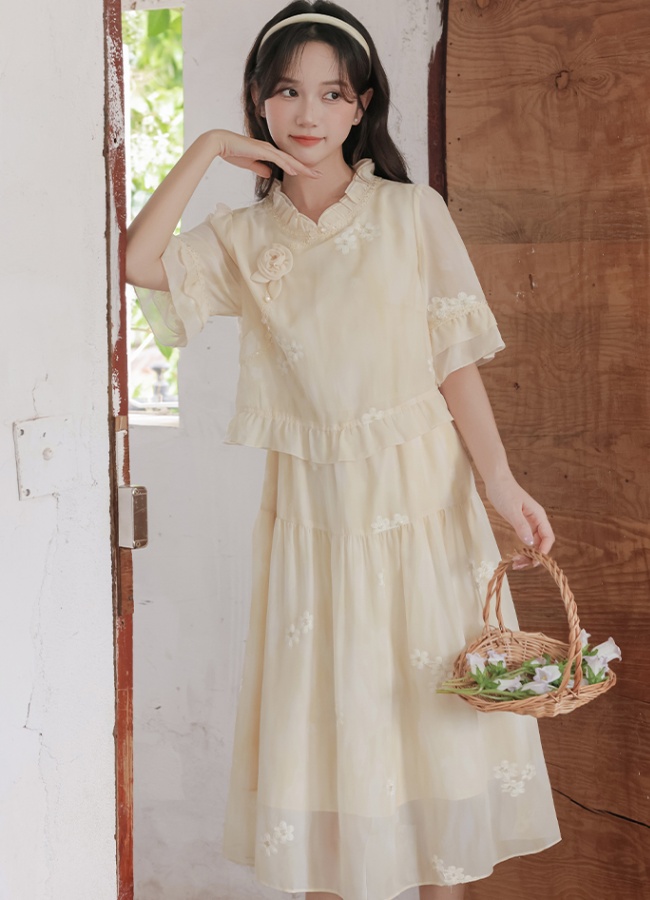 Summer Pseudo-two art long dress retro sweet dress