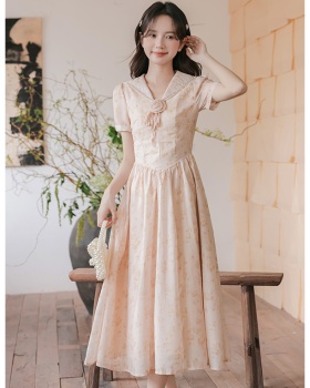 Slim short sleeve A-line long summer dress for women