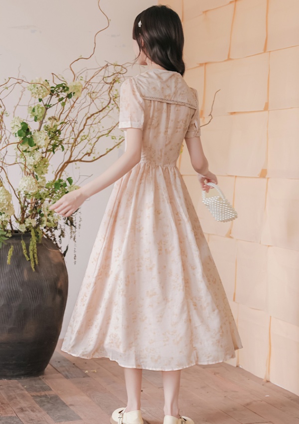 Slim short sleeve A-line long summer dress for women