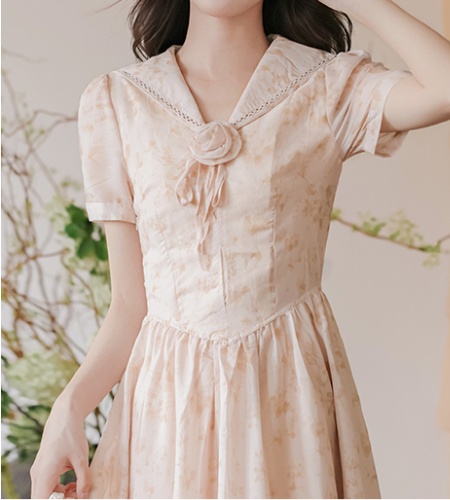 Slim short sleeve A-line long summer dress for women