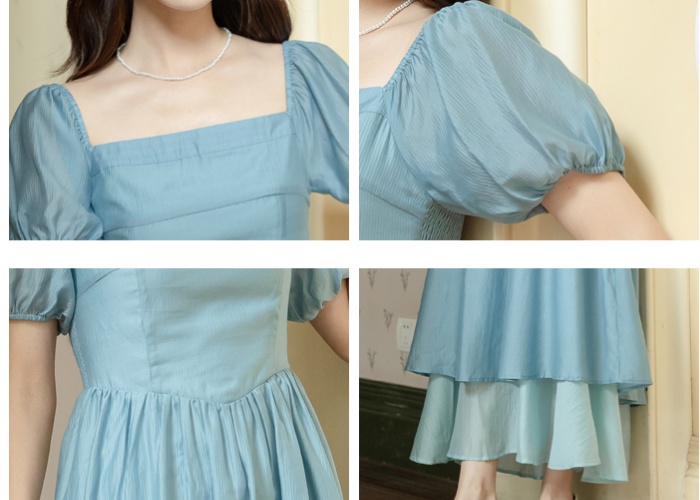 Puff sleeve mixed colors big skirt France style lady dress
