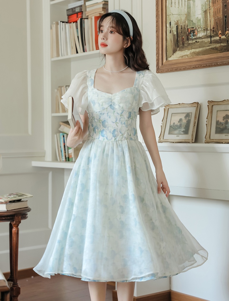 A-line pinched waist dress slim long dress for women
