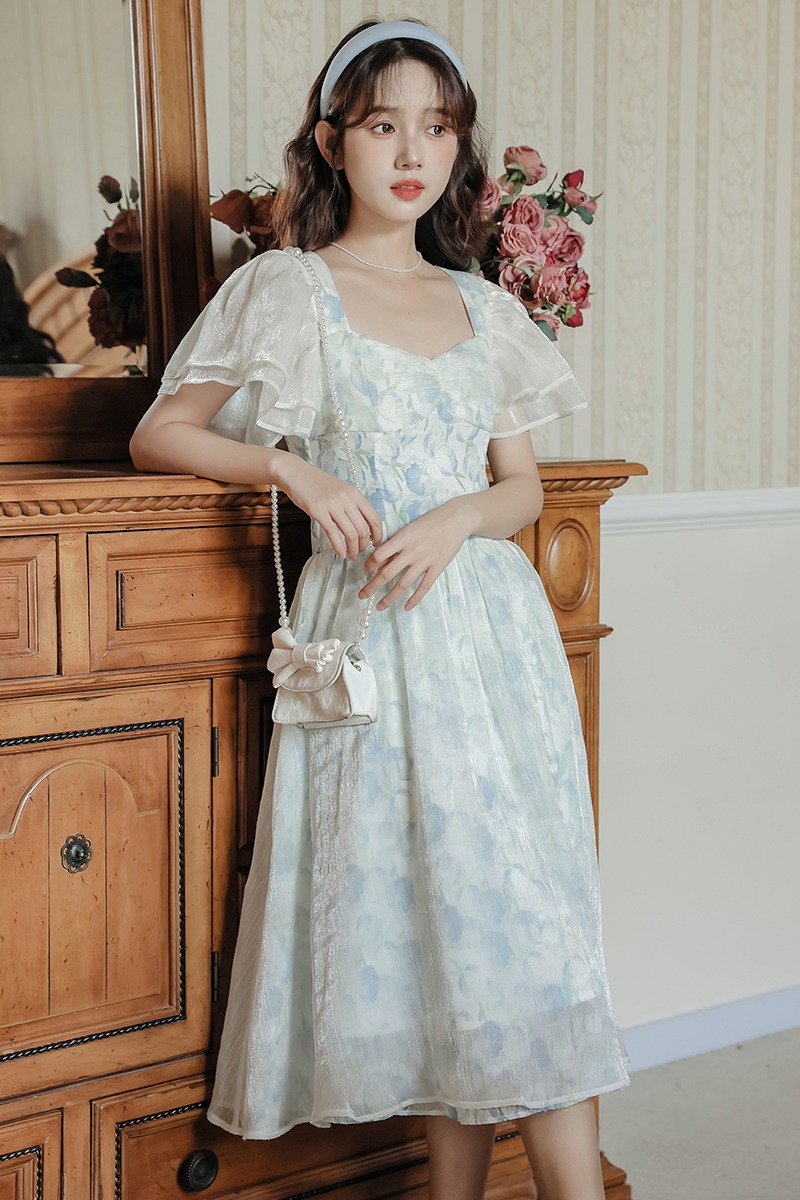 A-line pinched waist dress slim long dress for women