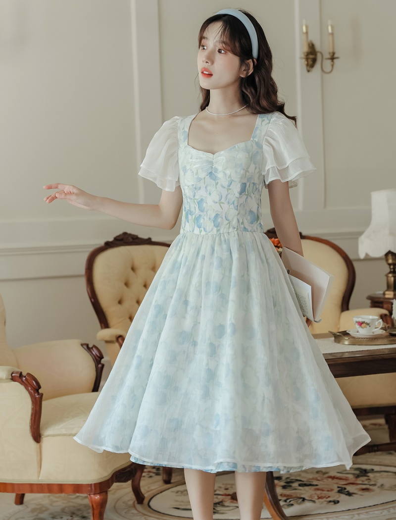 A-line pinched waist dress slim long dress for women