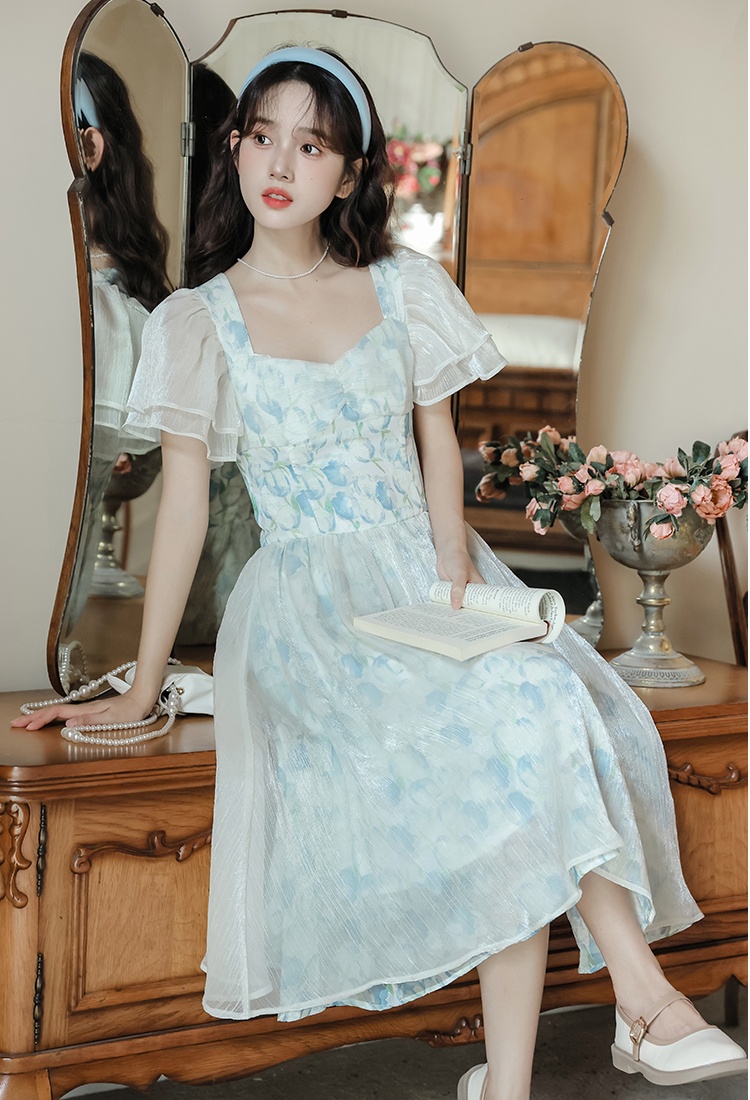 A-line pinched waist dress slim long dress for women