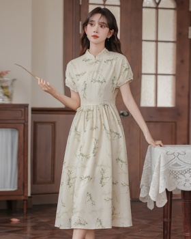 Retro art long dress short sleeve show young dress