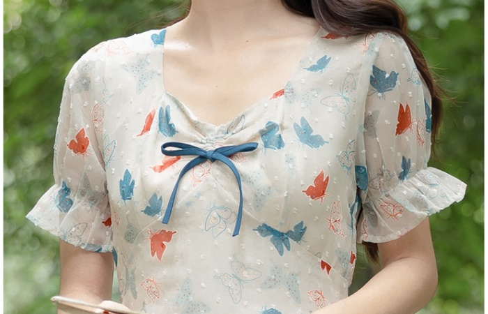 Sweet slim summer printing art floral retro fresh dress