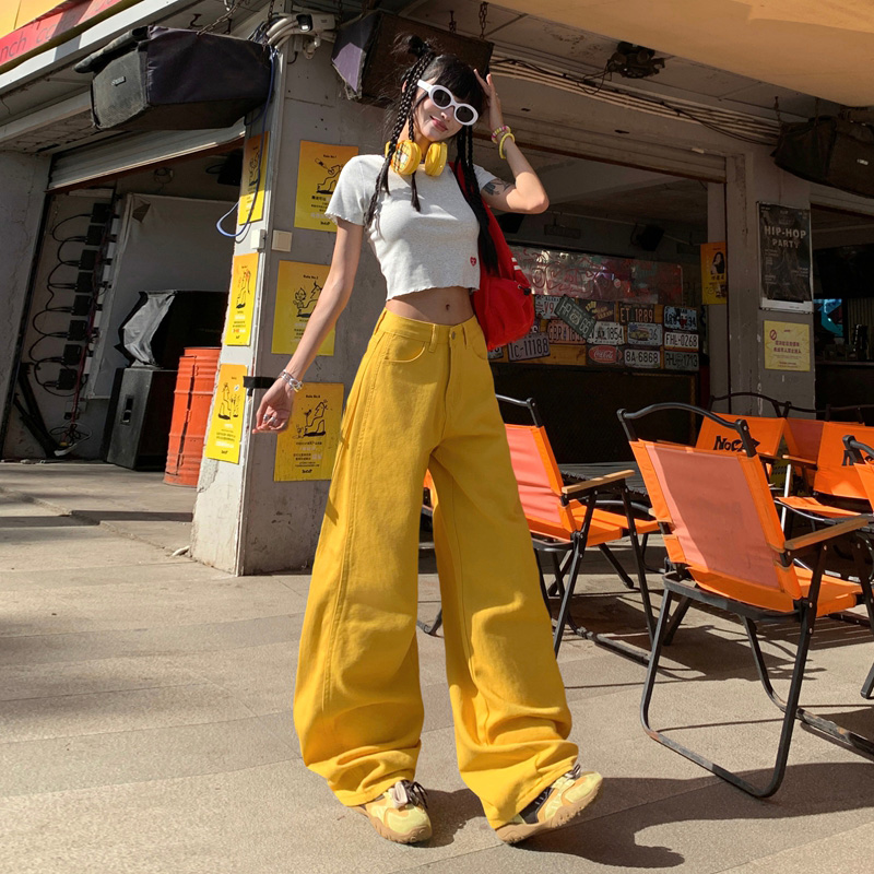 Straight wide leg loose high waist slim spring and summer jeans