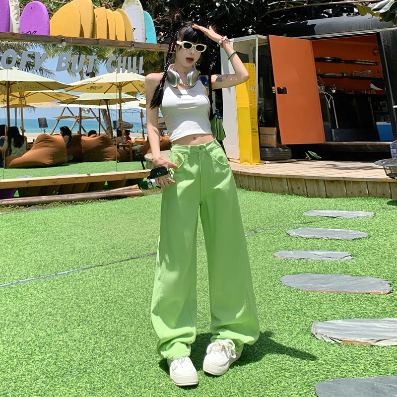 Straight wide leg loose high waist slim spring and summer jeans