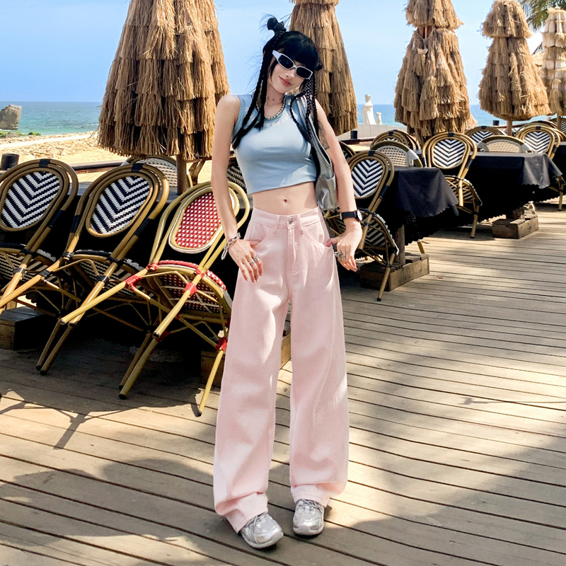 Straight wide leg loose high waist slim spring and summer jeans