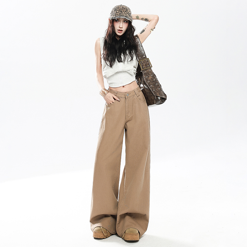 Drape spring and summer niche pants loose wide leg jeans