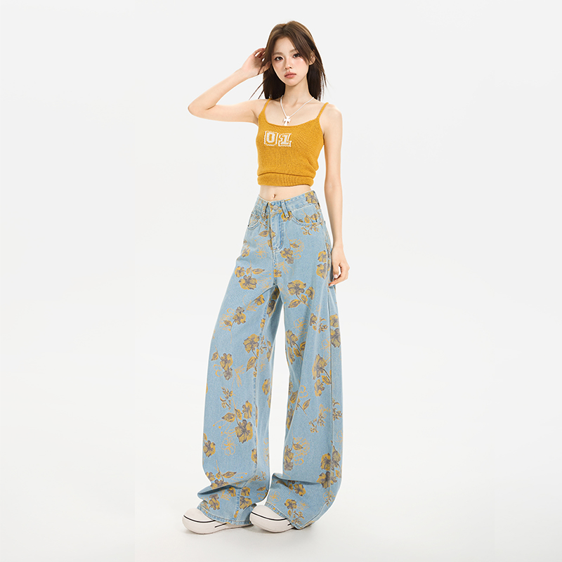 Printing loose pants summer wide leg pants for women