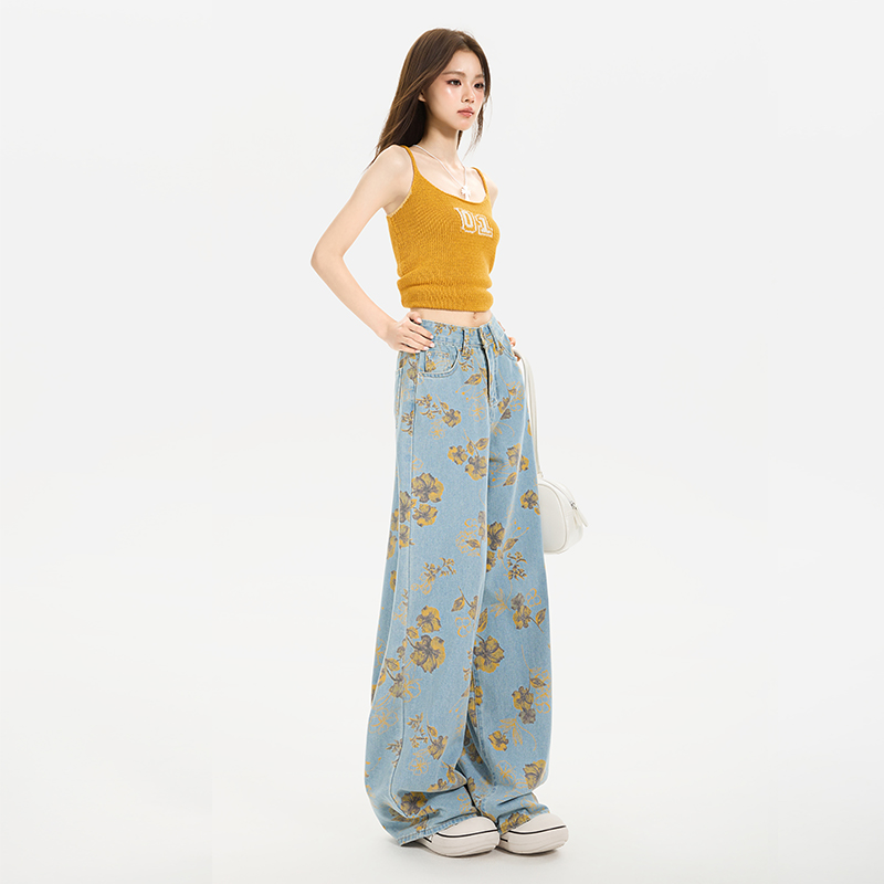 Printing loose pants summer wide leg pants for women
