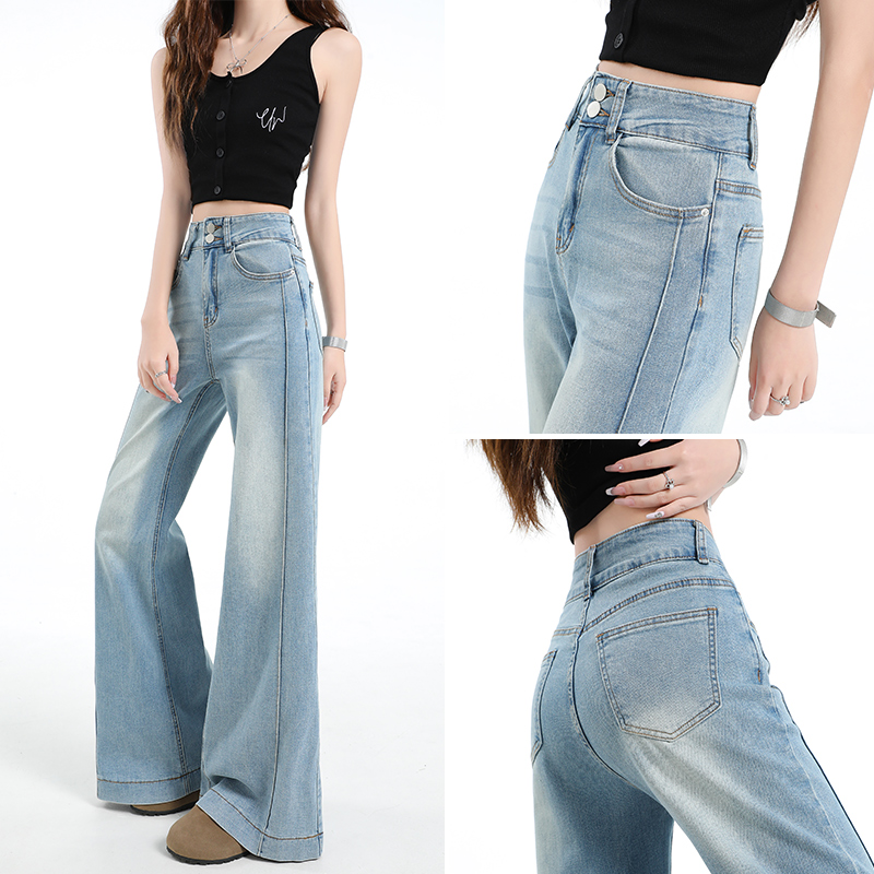 Light-blue elasticity long pants thin flare pants