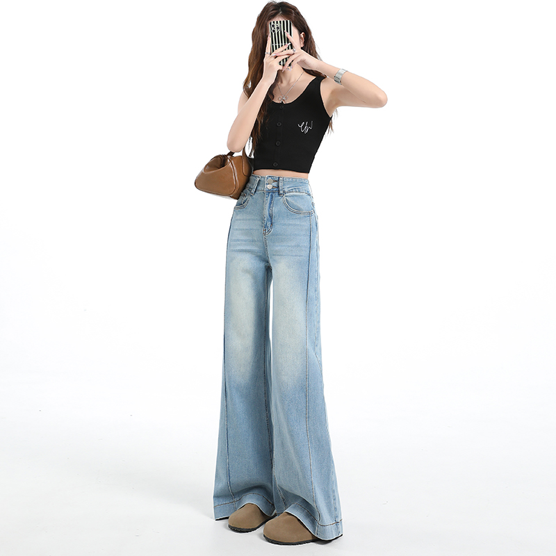 Light-blue elasticity long pants thin flare pants