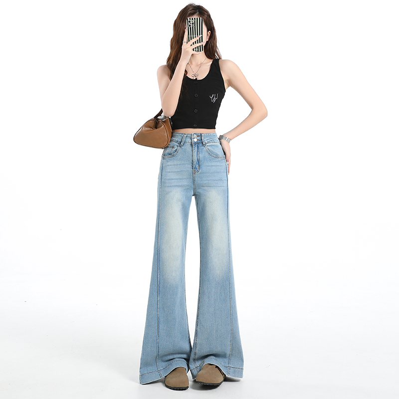 Light-blue elasticity long pants thin flare pants