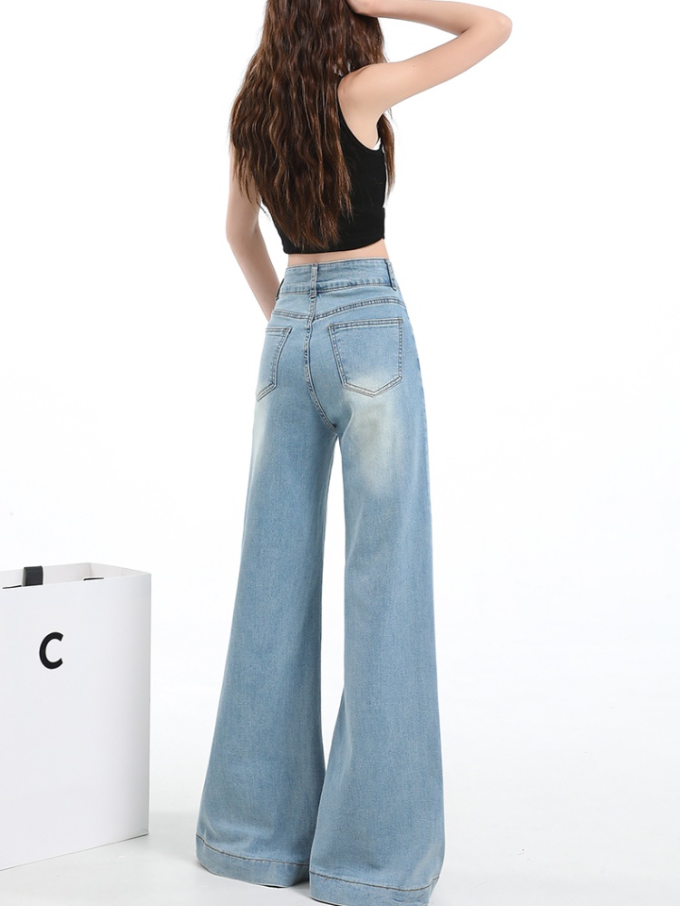 Light-blue elasticity long pants thin flare pants