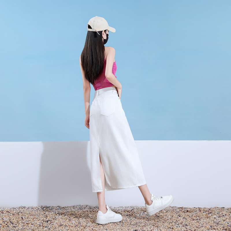 Breathable slim split long skirt all-match denim skirt for women